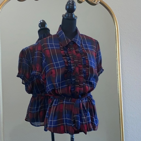 Notations Tops - Notations 2 Piece Belted Plaid Top Size XL